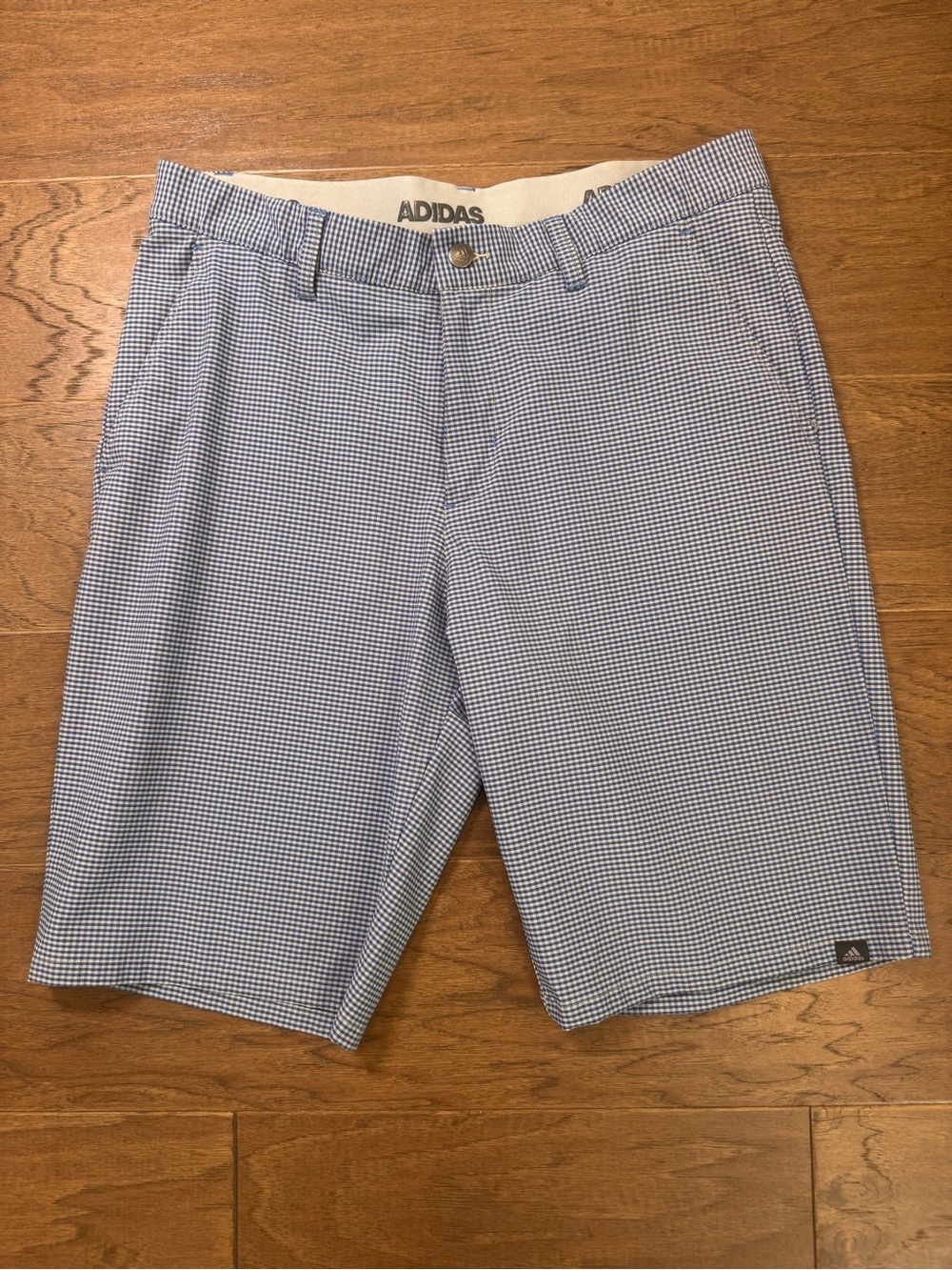 adidas Men’s Navy and White Micro-Check Flat Front Golf Shorts